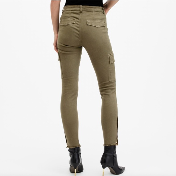 NEW AllSaints DURAN SKINNY DENIM CARGO JEANS, Olive Green, Size 27 (=US 6) - Picture 3 of 9
